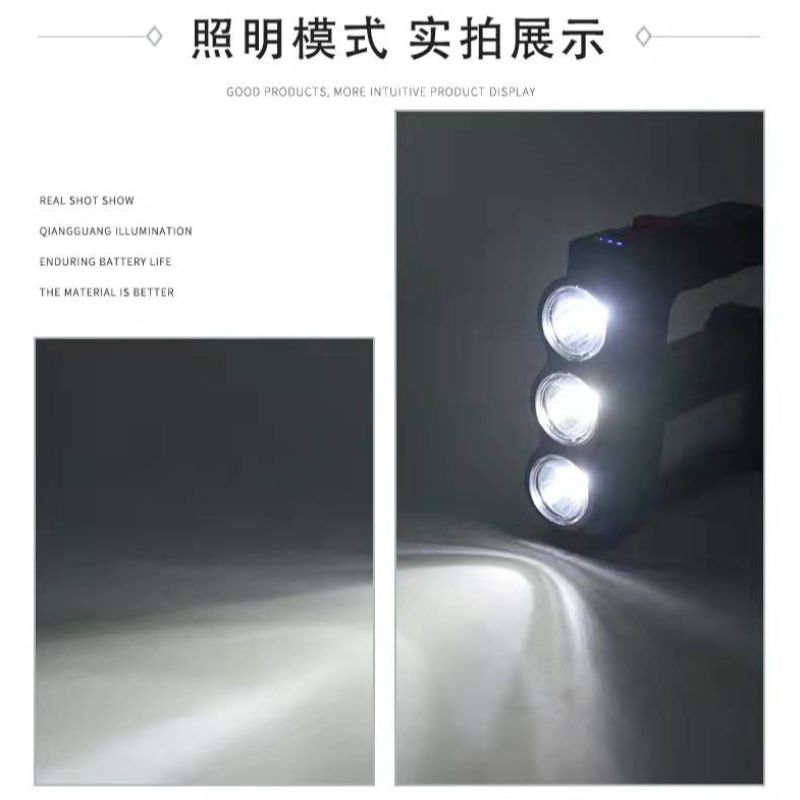 New LED portable light, multi-functional USB charging long-range searchlight, battery level display, red light warning flashlight pic 3