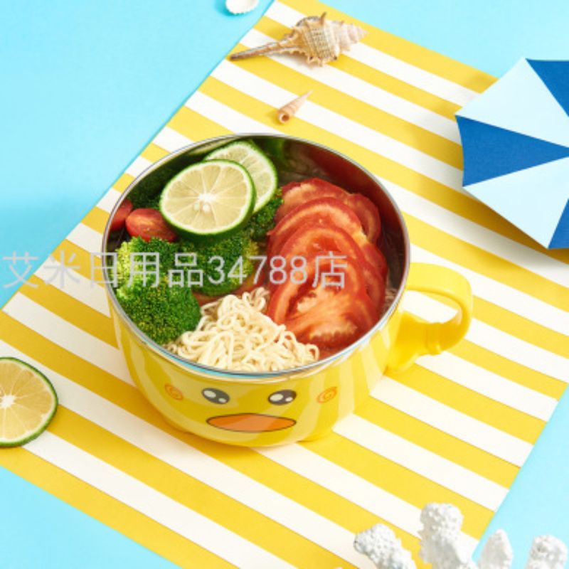 ML-6005不锈钢泡面碗带盖 大容量小黄鸭泡面杯加厚防烫手柄快餐杯详情图3