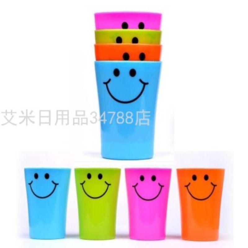 Plastic smiley face cup Brushing cup Mouthwash cup Creative plastic cup candy color cup stemless 4002