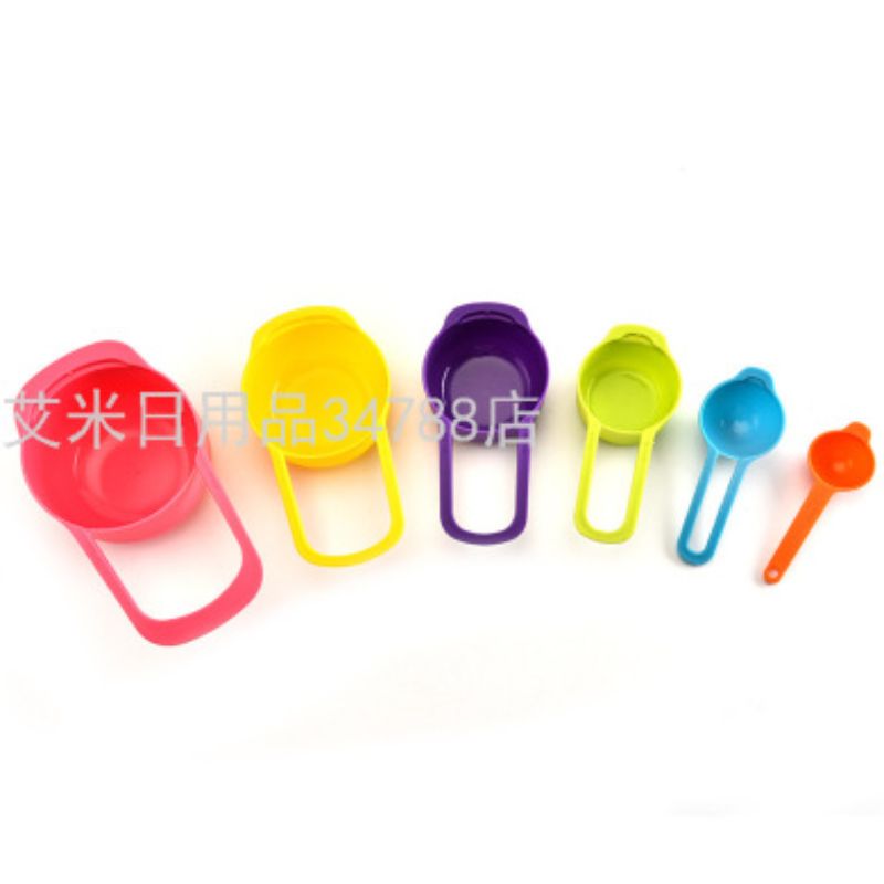 6件套彩虹塑料量杯量匙 烘焙工具六件套量勺