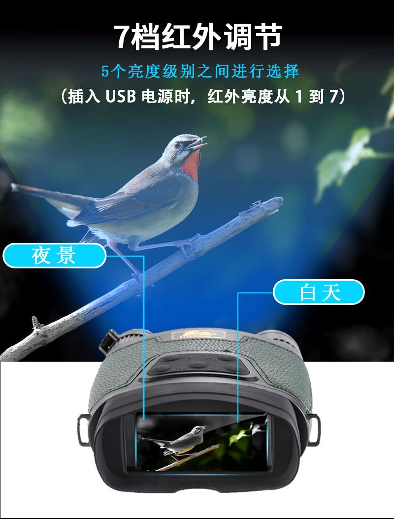 自由虎夜视仪NV380双筒大屏手持夜间望远镜可拍照录像红外夜视仪 pic 8