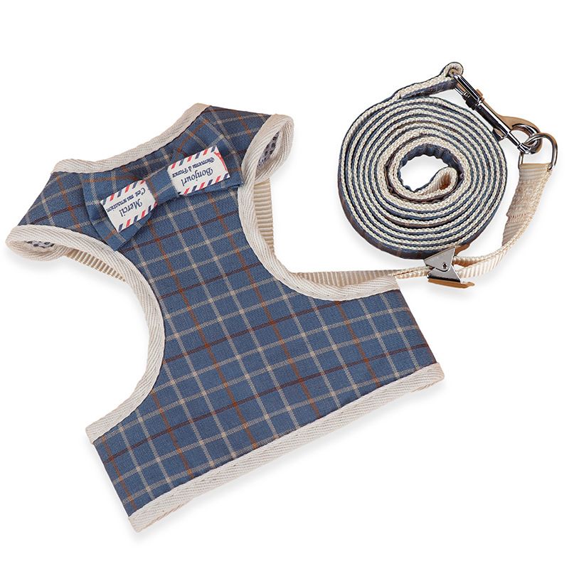 Small Dog Teddy Waistcoat Bow Evening Dress Pets Kittens Cat Lattices Breathable Mesh Bows Chest Strap Leash thumbnail