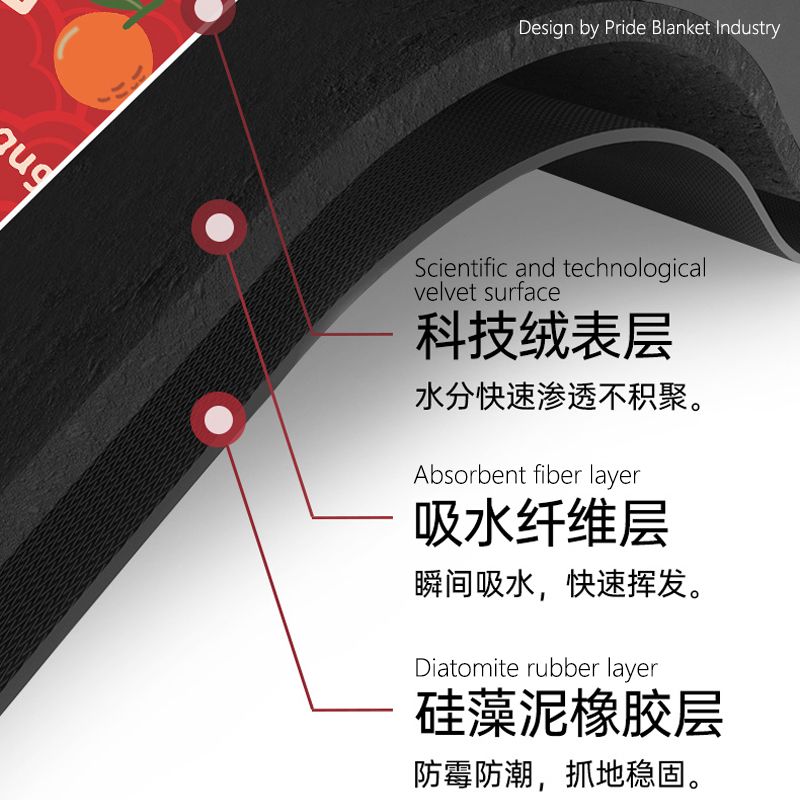 新年地垫/喜庆硅藻泥垫/防滑橡胶垫白底实物图