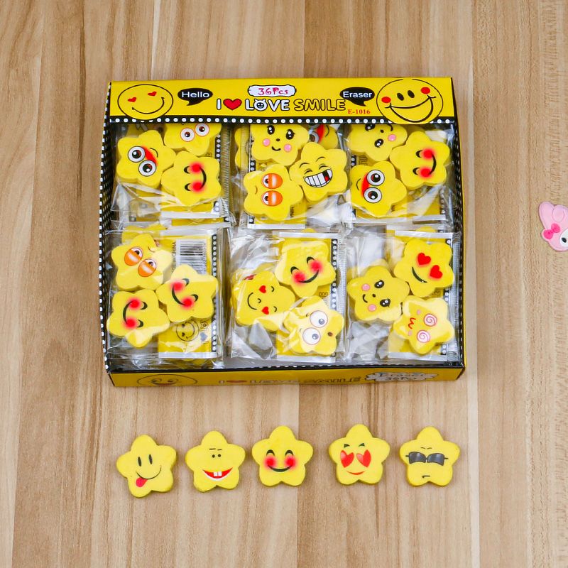 Cartoon smiley face QQ expression cute rubber star smiley face series five-pointed star eraser student stationery for children