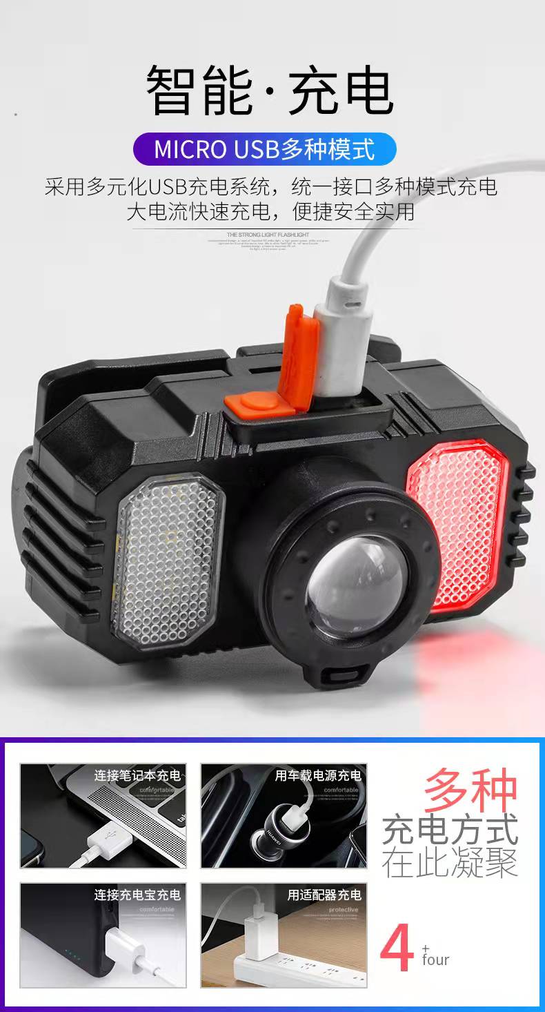 New zoom LED strong bald head lamp, 18650 charging head-mounted flashlight, USB interface outdoor camping lamp pic 7