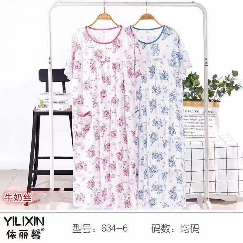 Oversized open-button, large-sized printed, multi-patterned short-sleeved dress Specification image