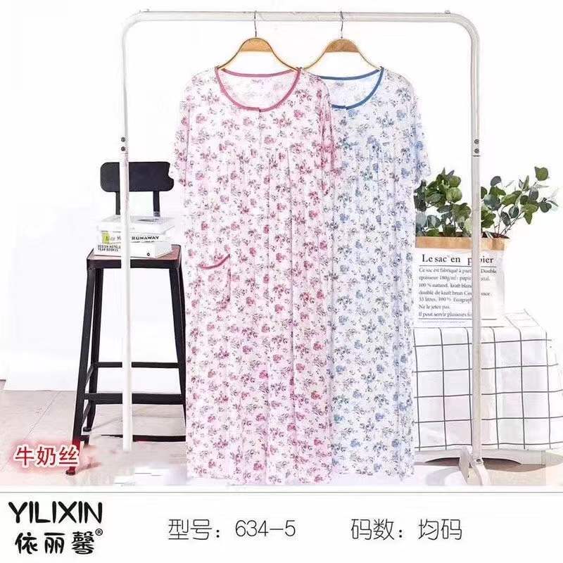 Oversized open-button, large-sized printed, multi-patterned short-sleeved dress Item Picture