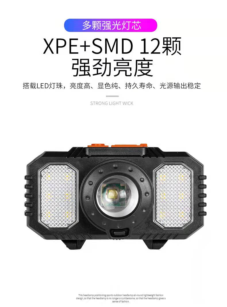 New zoom LED strong bald head lamp, 18650 charging head-mounted flashlight, USB interface outdoor camping lamp pic 4