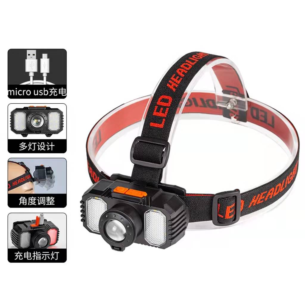 New zoom LED strong bald head lamp, 18650 charging head-mounted flashlight, USB interface outdoor camping lamp Specification image