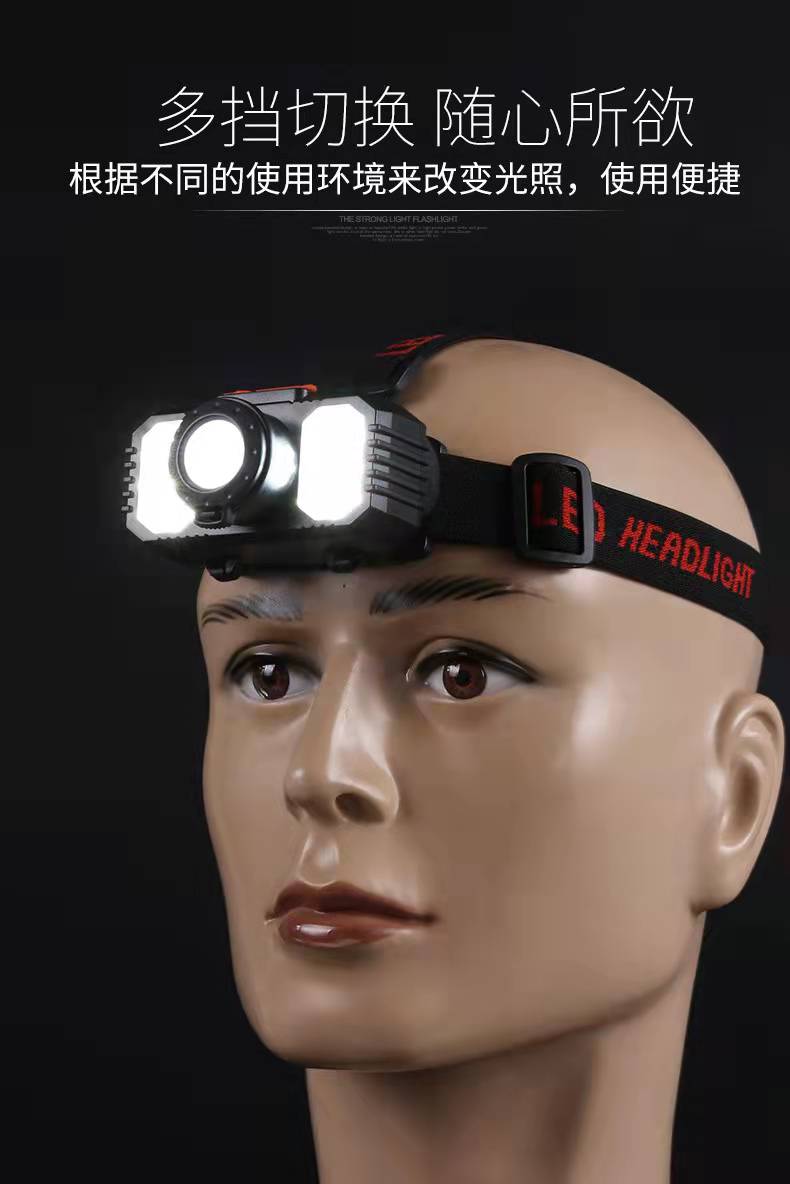 New zoom LED strong bald head lamp, 18650 charging head-mounted flashlight, USB interface outdoor camping lamp pic 5