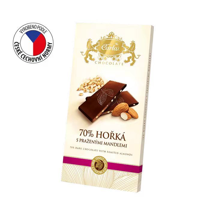 捷克进口卡拉Carla70%纯黑杏仁巧克力板片80g