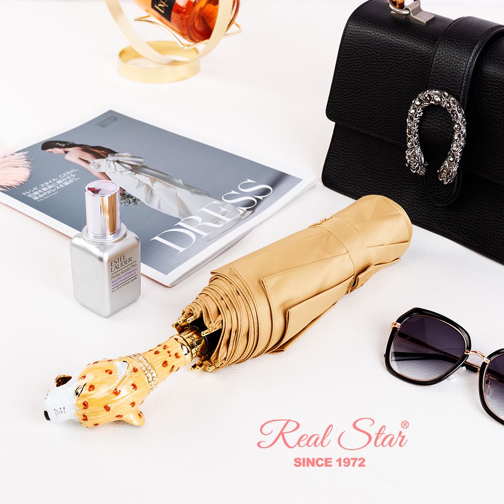 R-392 Creative leopard-shaped handle eight-bone fiber high-density silk satin long umbrella