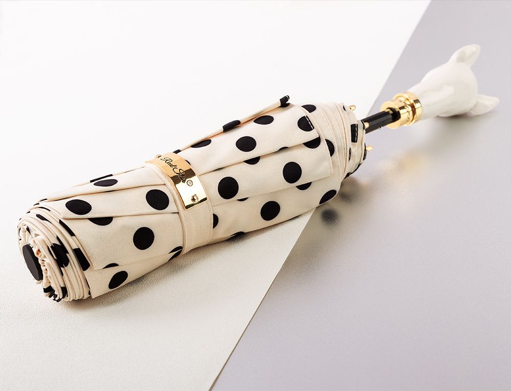 Yiwu Good Goods Xingbao Umbrella Industry R-396 high-end umbrella, painted spotted dog head handle, polka dot silk satin fabric pic 10
