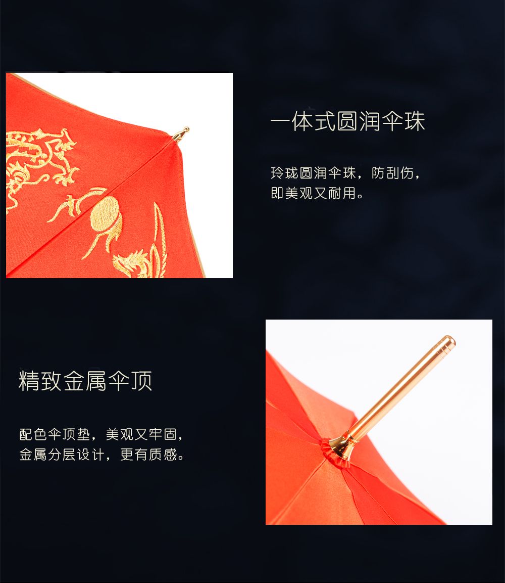 Yiwu Good Goods R-196 High-end umbrella with diamond-encrusted copper handle, double-layer silk satin fabric embroidery, Chinese trend style wedding umbrella pic 10