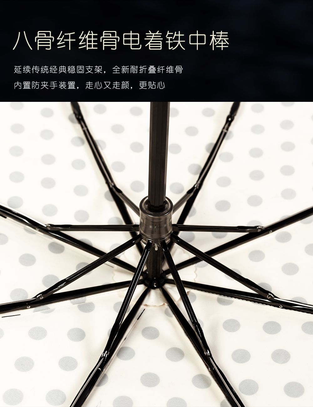 Yiwu Good Goods Xingbao Umbrella Industry R-396 high-end umbrella, painted spotted dog head handle, polka dot silk satin fabric pic 4