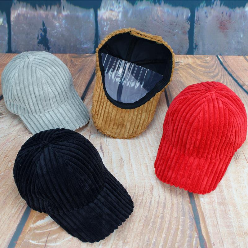 Light board thick corduroy curved brim baseball hat women's autumn and winter striped peaked cap tide all-match solid color hip-hop thumbnail