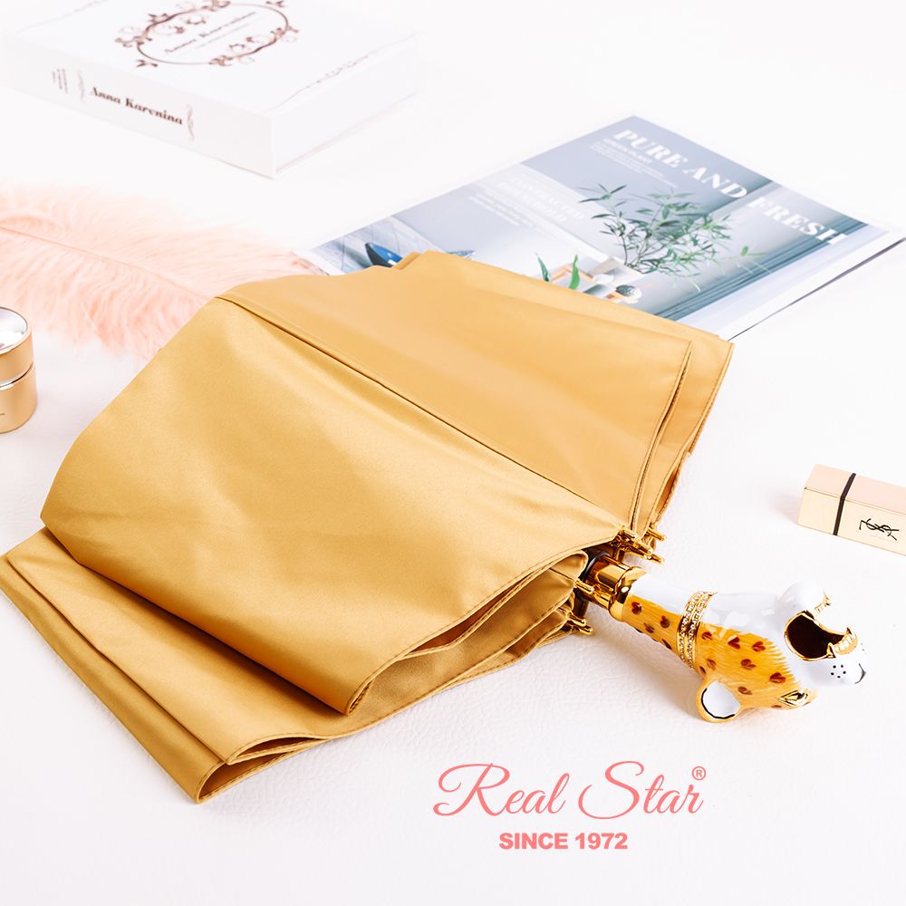 R-392 Creative leopard-shaped handle eight-bone fiber high-density silk satin long umbrella Specification image