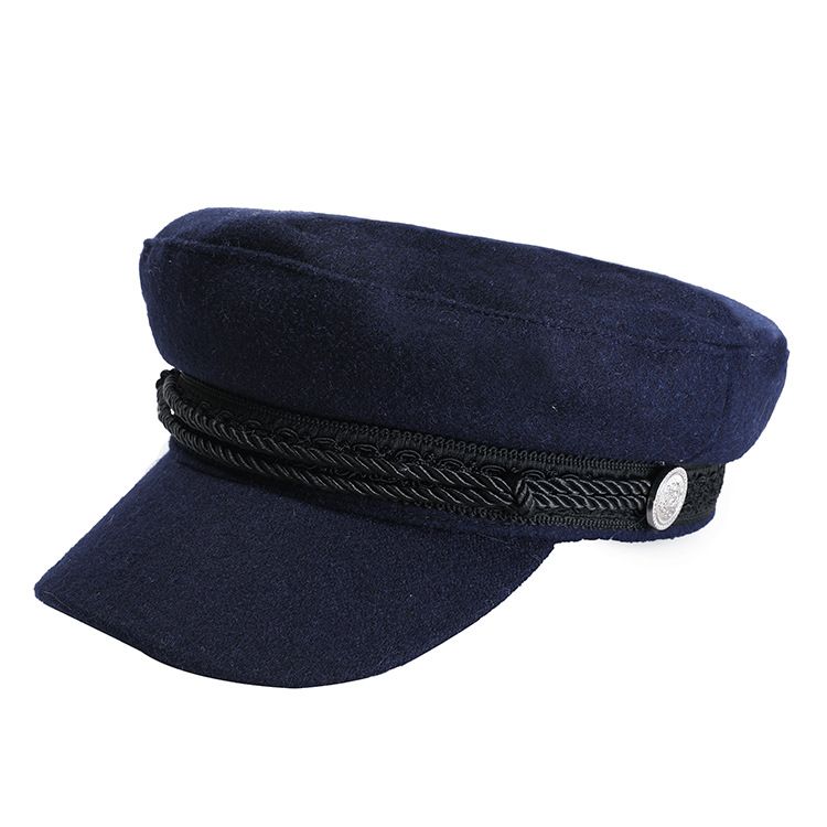 Korean version of women's spring and autumn woolen flat top navy hat winter painter beret star black peaked cap British octagonal hat thumbnail