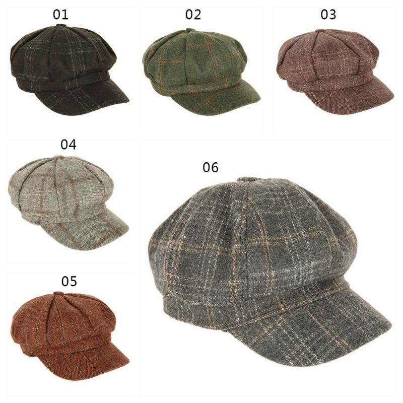 Baseball winter style newsboy octagonal cap female retro literary plaid cap painter hat fashion beret wholesale thumbnail