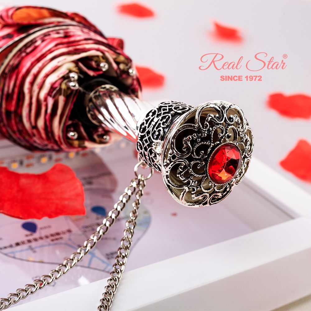 Xingbao Light Luxury gift Umbrella, hand-opened gilded ruby handle, silk umbrella fabric, big red rose gift box, umbrella in stock Specification image