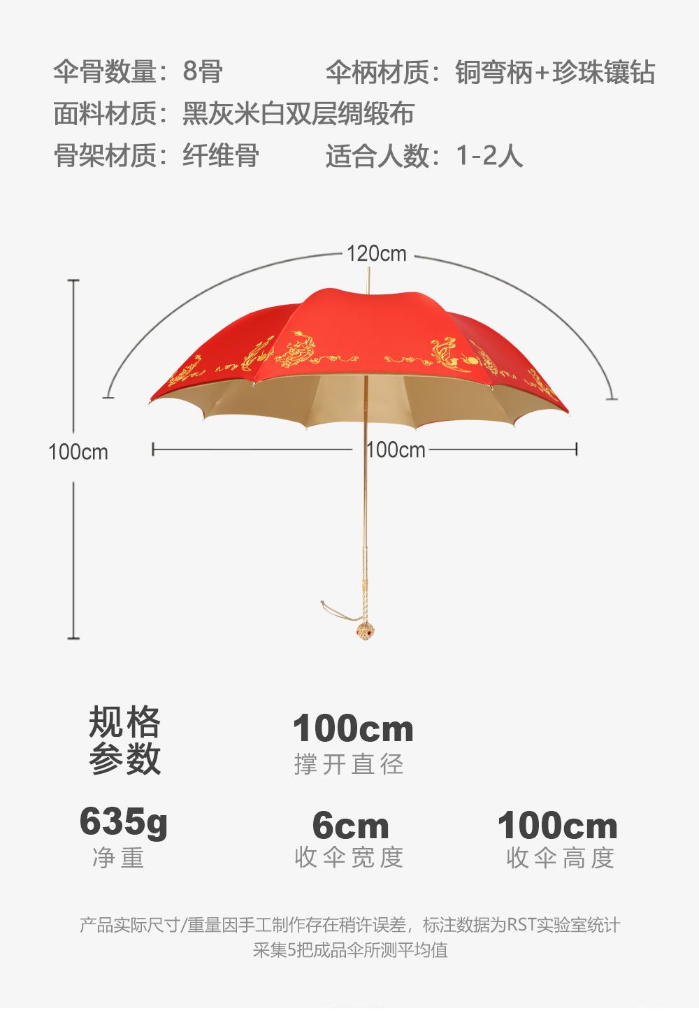 Yiwu Good Goods R-196 High-end umbrella with diamond-encrusted copper handle, double-layer silk satin fabric embroidery, Chinese trend style wedding umbrella pic 11
