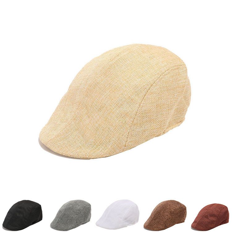 Beret men's and women's four seasons linen peaked cap mesh breathable forward cap British painter cap thumbnail