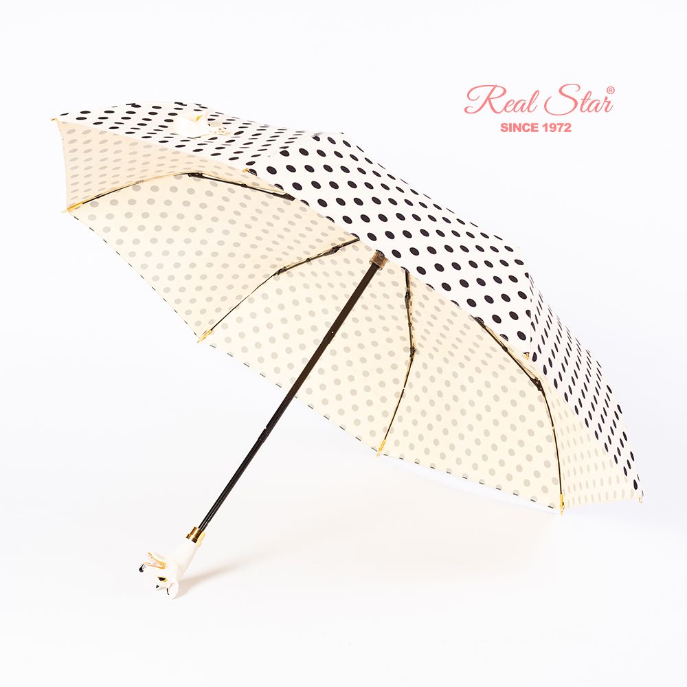 Yiwu Good Goods Xingbao Umbrella Industry R-396 high-end umbrella, painted spotted dog head handle, polka dot silk satin fabric Application Scenario