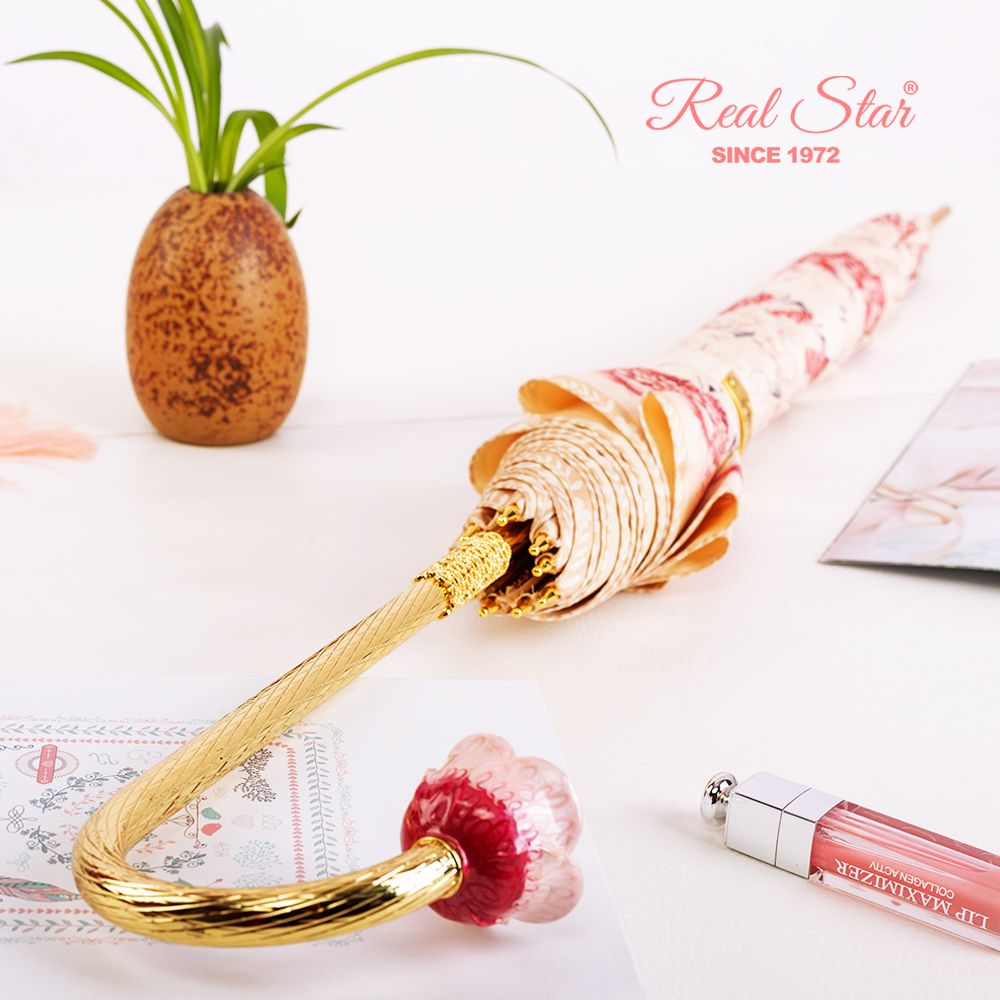 Xingbao Light Luxury gift umbrella hand-opened, copper-plated and diamond-encrusted handle, silk umbrella fabric single and double layer gift box, umbrella in stock Specification image