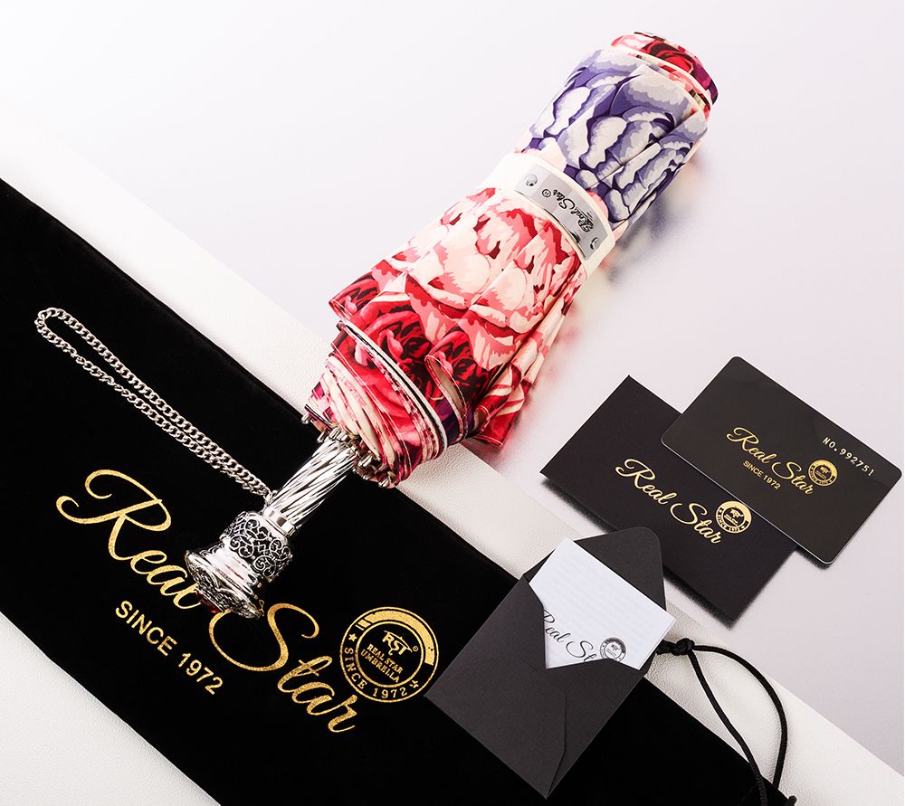Xingbao Light Luxury gift Umbrella, hand-opened gilded ruby handle, silk umbrella fabric, big red rose gift box, umbrella in stock pic 1