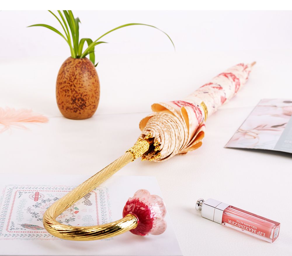 Xingbao Light Luxury gift umbrella hand-opened, copper-plated and diamond-encrusted handle, silk umbrella fabric single and double layer gift box, umbrella in stock pic 3