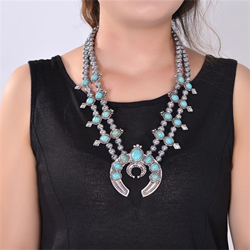 2022 Fashion Bohemian Style Women Statement Neck Vintaged Resins Big Moon Real stone Necklaces & Pendants Boho ethnic Jewelry thumbnail