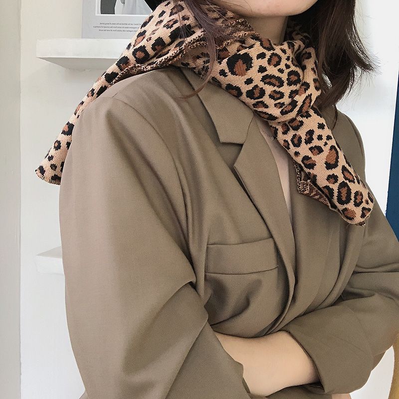 2022 New Taobao Tiktok Small Red Book Network Red Rabbit Velvet Scarf Skin-Friendly Warm Temperament College Style Knitted Leopard Scarf Specification drawing