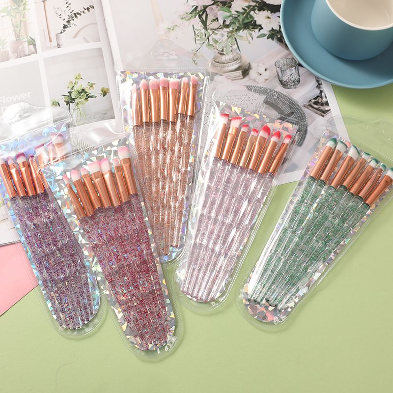 化妆刷7支套刷眼部刷透明柄水晶柄充粉pvc袋眉刷眼影刷cosmetic makeupbrush pabibrow厂家直销