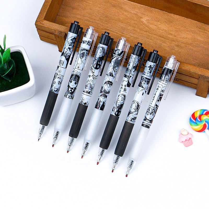 Anime series comic style cartoon press gel pen, black 0.5mm, signature student exam press office pen details Picture