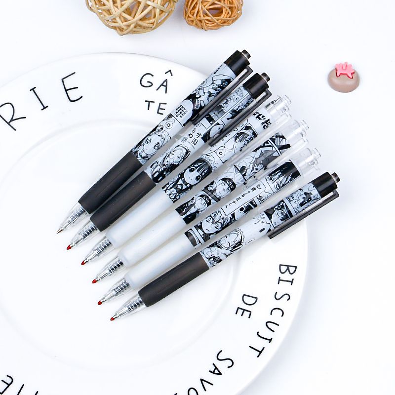 Anime series comic style cartoon press gel pen, black 0.5mm, signature student exam press office pen Specification image