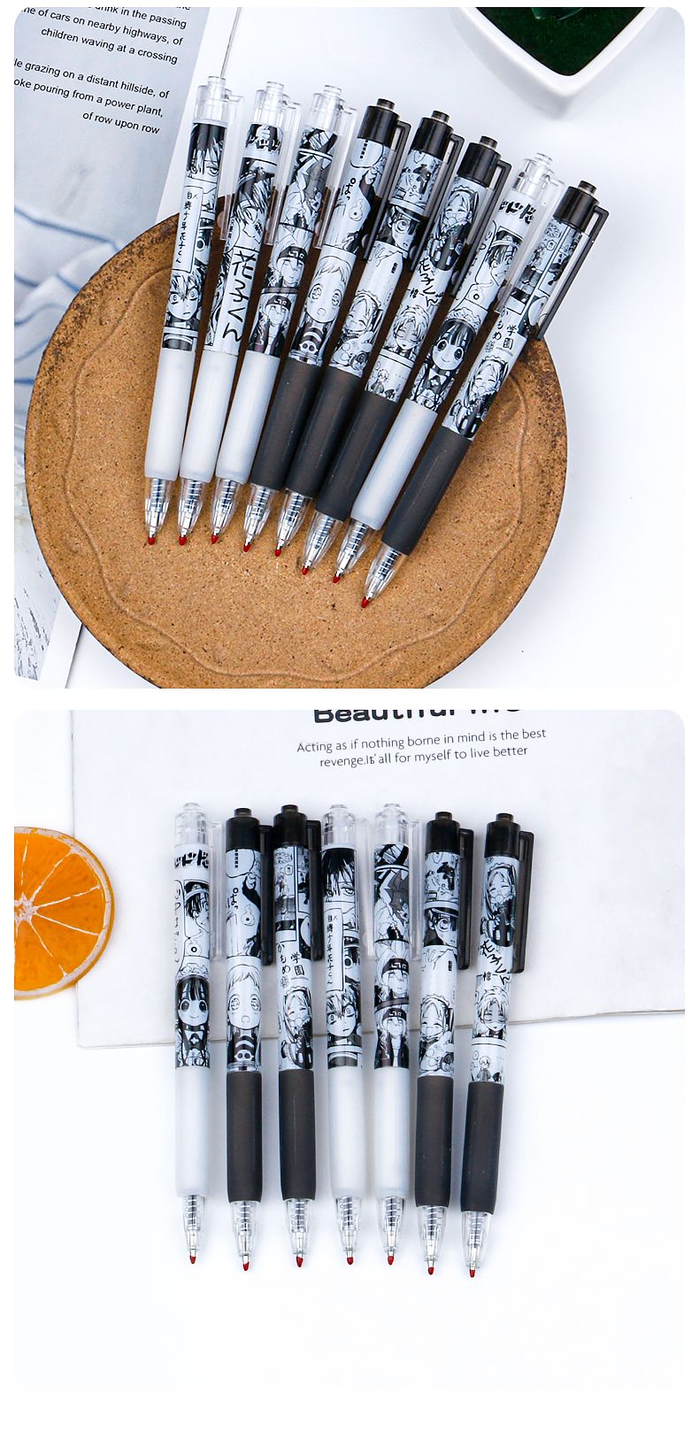 Anime series comic style cartoon press gel pen, black 0.5mm, signature student exam press office pen pic 7