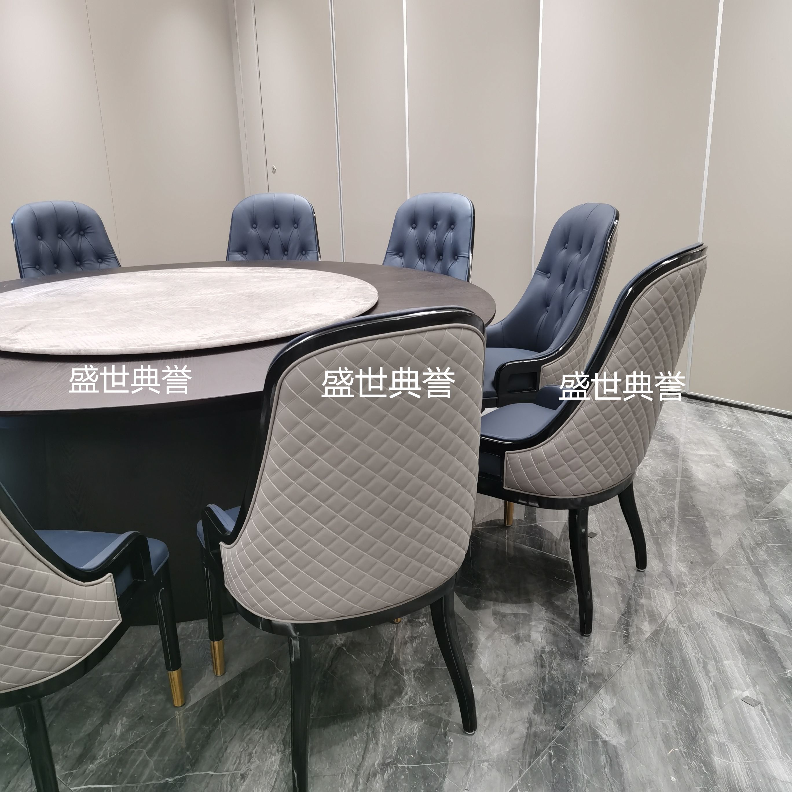 上海宴会酒店包厢实木餐桌椅公司内部商务会所现代轻奢实木餐椅图