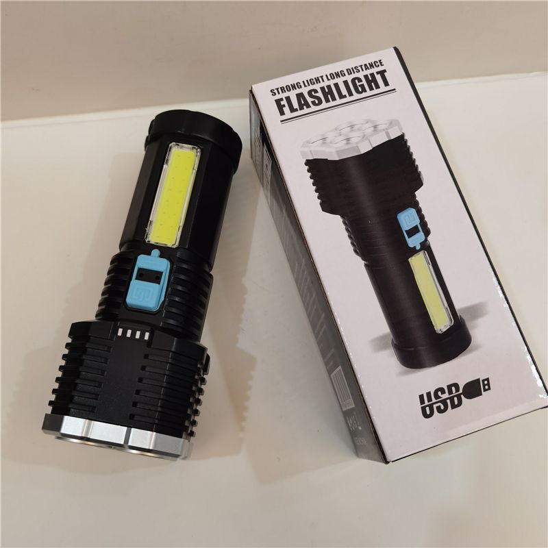 F905塑料充电强光手电筒USB充电多功能照明详情图1