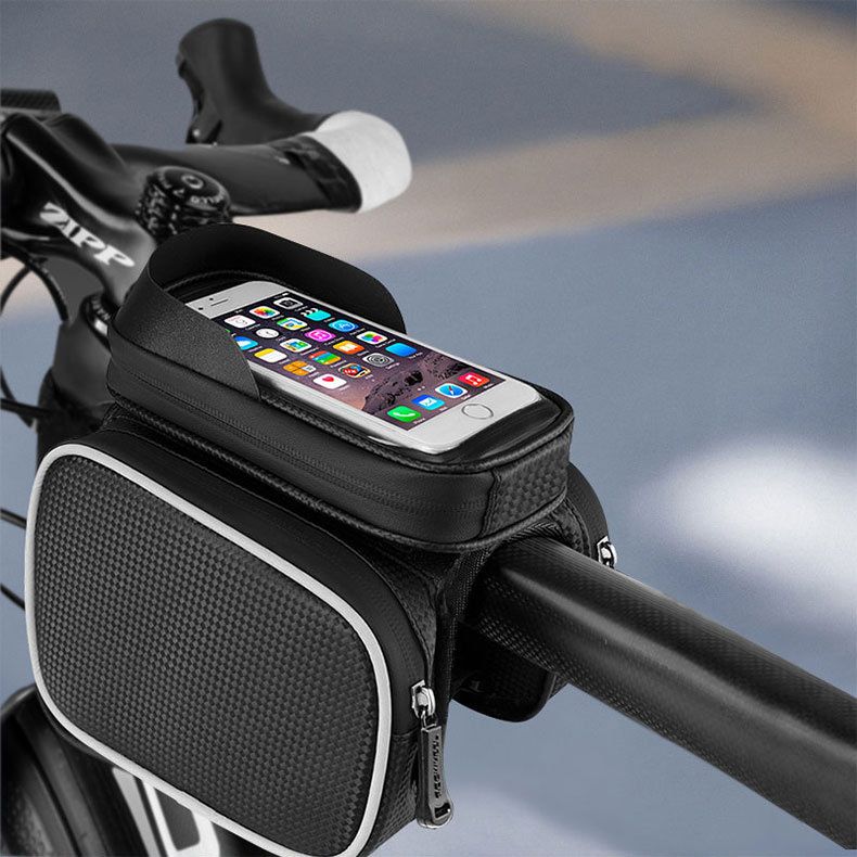 220117 Bike straddle bag touch screen saddle bag mountain bike front beam bag mobile phone tube bag double side bag thumbnail