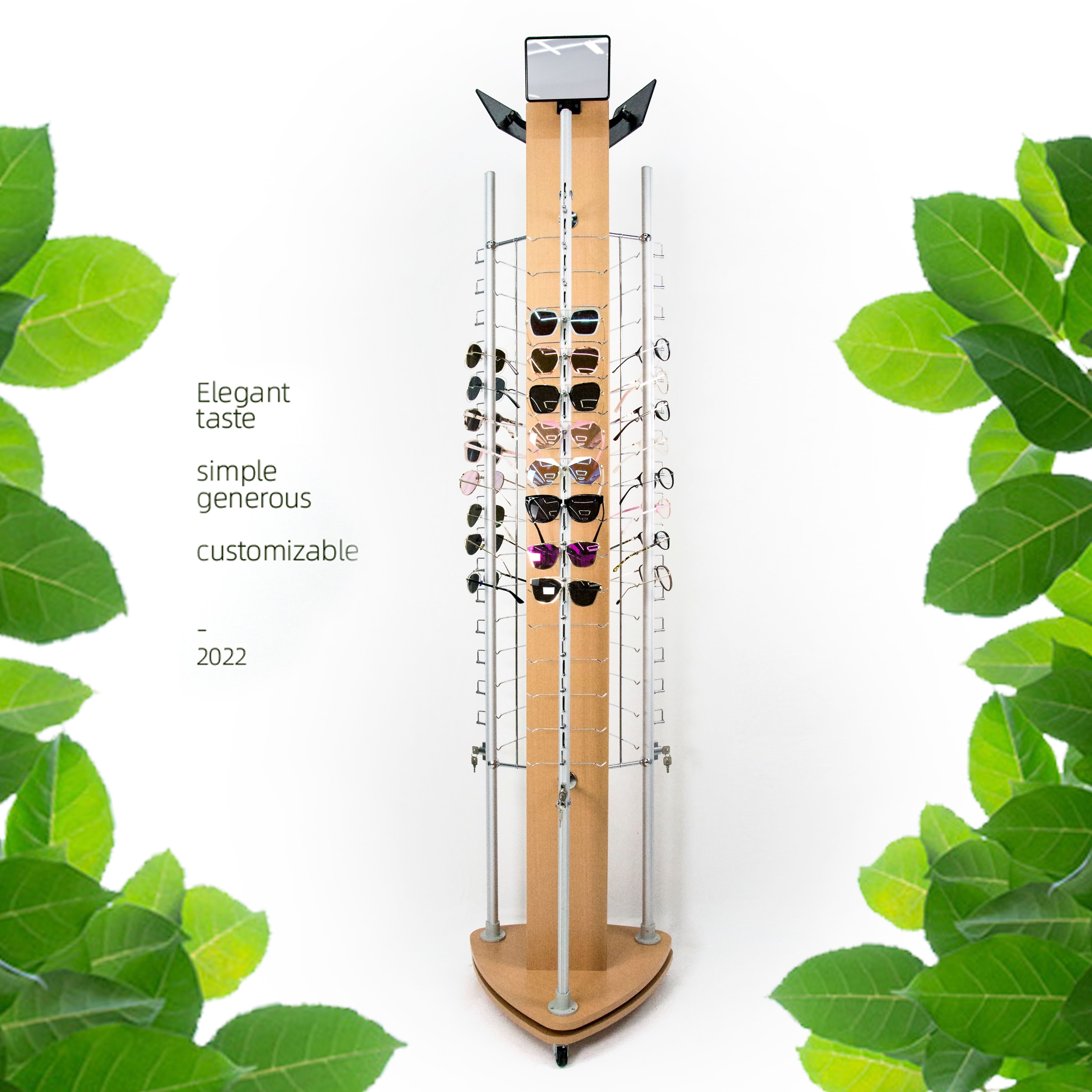 48 sets of lockable rotating wood-grain glasses display stands, sunglasses shelves and spectacle frames