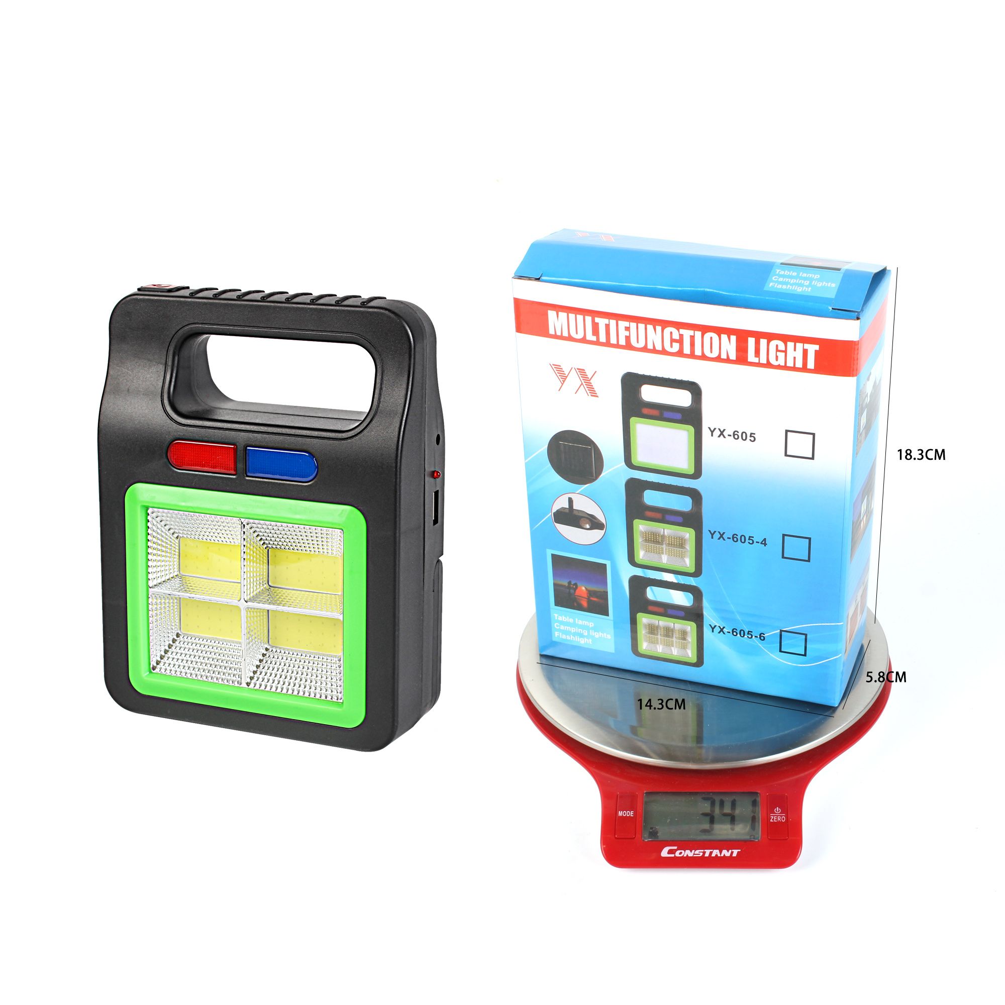 Portable lamp, solar camping lamp, COB four-sided warning searchlight, camp lamp, floodlight, USB hanging lamp, high-intensity flashlight Specification image