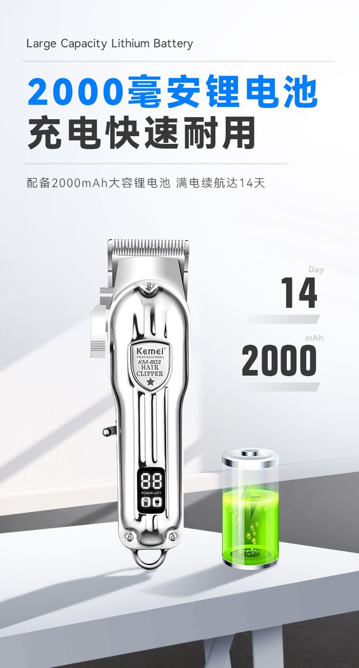 跨境厂家直供金属款理发器KEMEI科美KM-803通用多功能充电式电动理发剪详情3