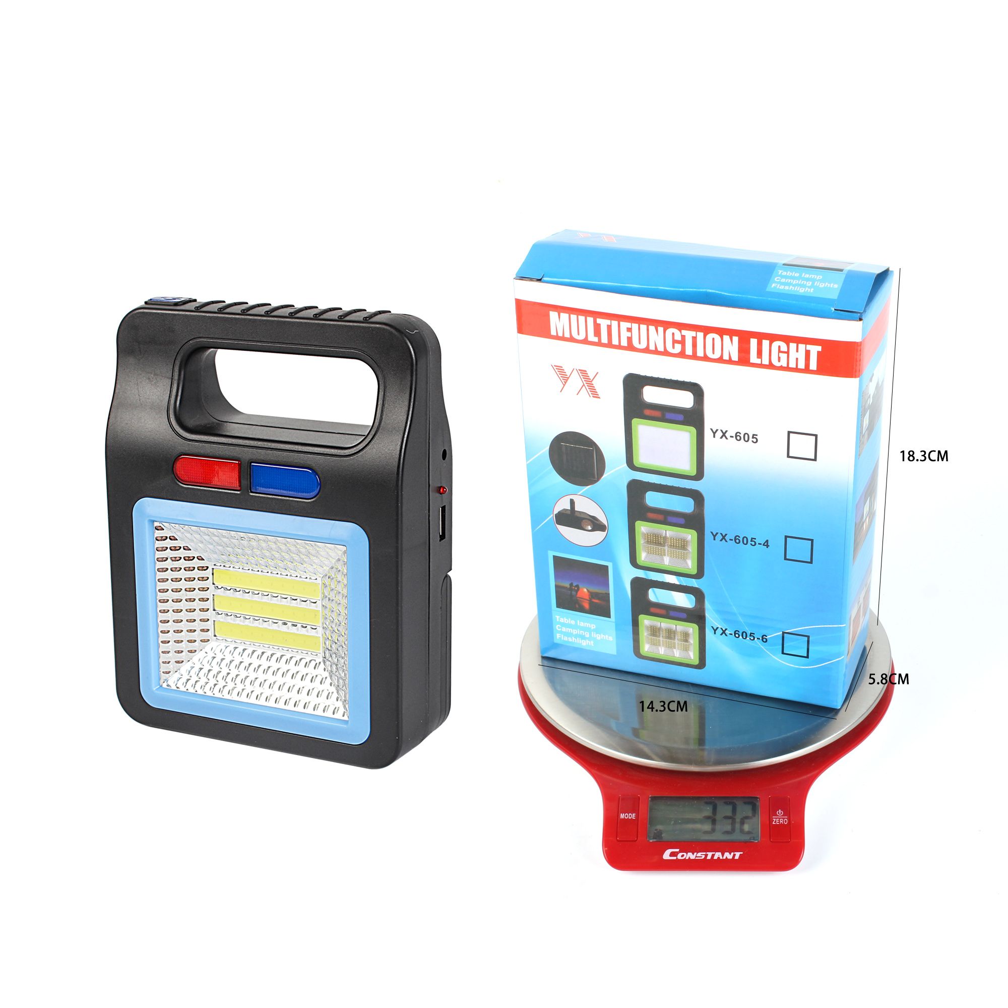 Portable lamp, solar camping lamp, COB three-sided warning searchlight, camp lamp, floodlight, USB hanging lamp, high-intensity flashlight Specification image