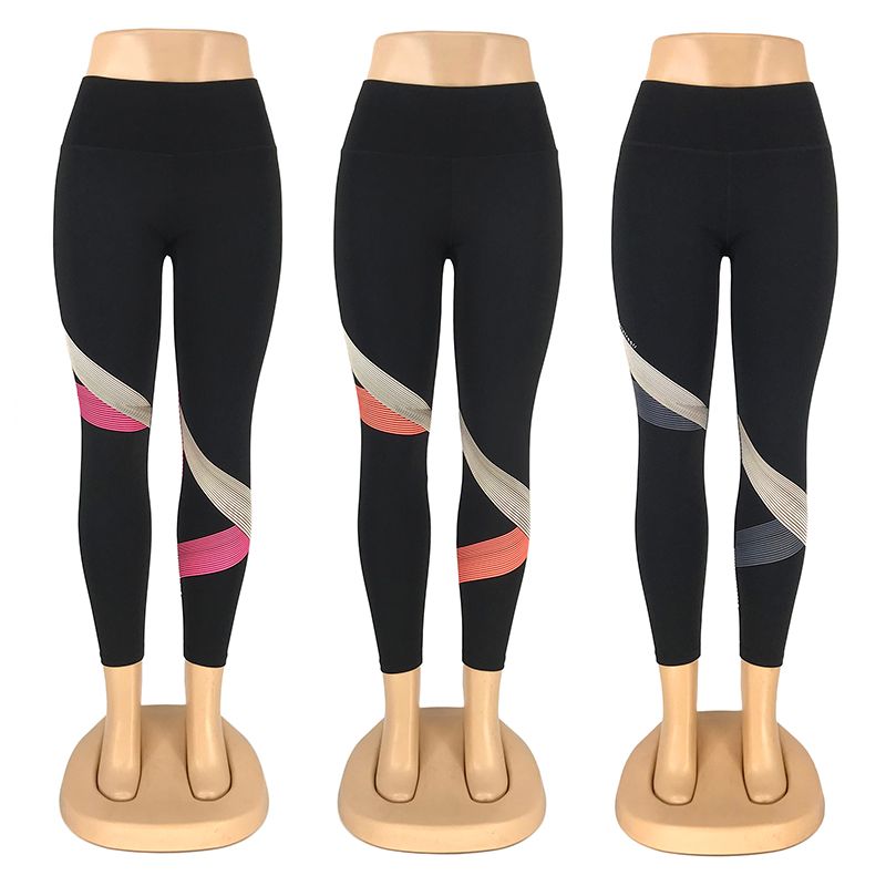 新款瑜伽裤设计感彩色线条胶印九分裤紧身高腰打底裤运动健身裤女详情图5