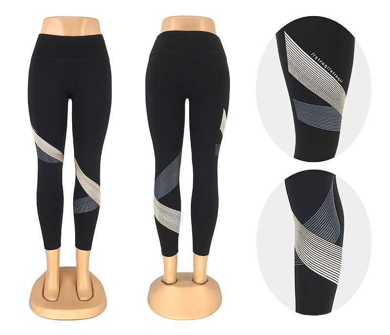 新款瑜伽裤设计感彩色线条胶印九分裤紧身高腰打底裤运动健身裤女详情11