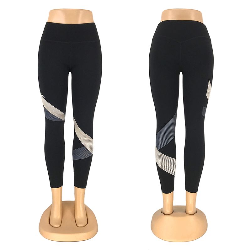 新款瑜伽裤设计感彩色线条胶印九分裤紧身高腰打底裤运动健身裤女详情图1