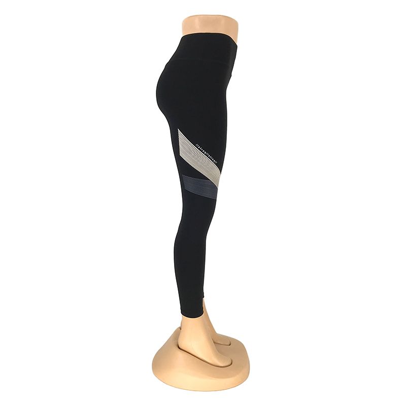 新款瑜伽裤设计感彩色线条胶印九分裤紧身高腰打底裤运动健身裤女详情图2