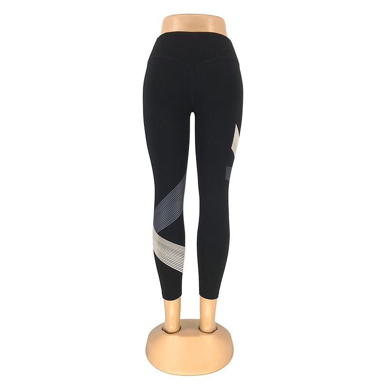 新款瑜伽裤设计感彩色线条胶印九分裤紧身高腰打底裤运动健身裤女详情5