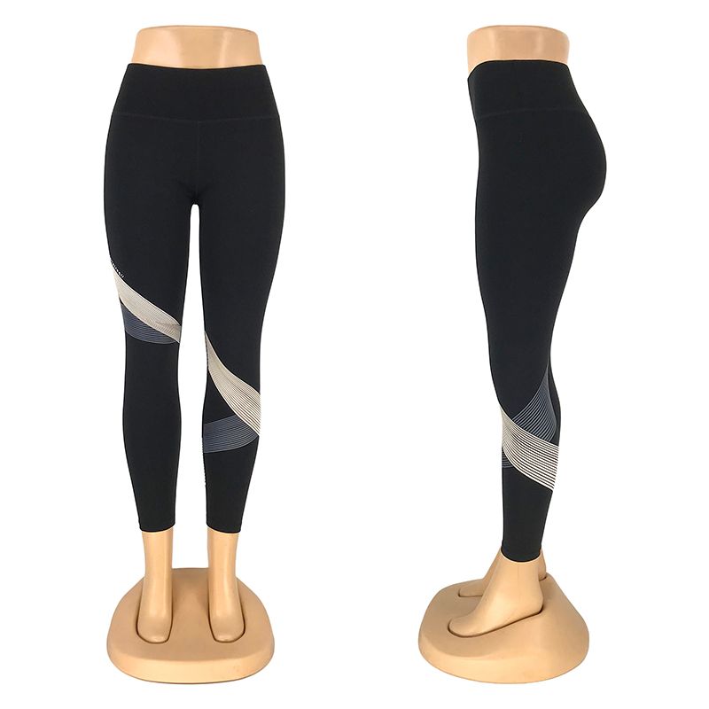 新款瑜伽裤设计感彩色线条胶印九分裤紧身高腰打底裤运动健身裤女详情4