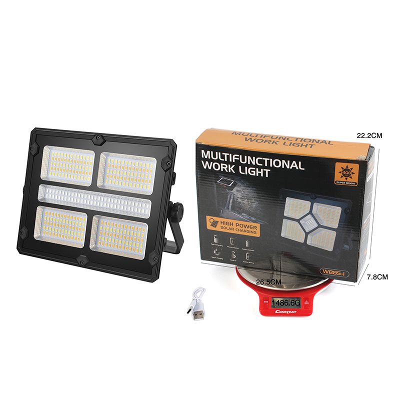 Solar LED floodlights, red and blue flash warm light, outdoor waterproof lighting floodlights, court lights, workshop and construction site square floodlights Specification image
